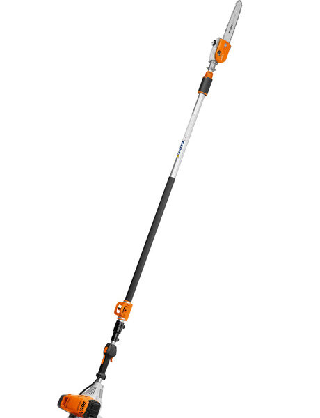 Powerful professional pole pruner with telescopic shaft GeneralTechnical dataFeaturesAccessoriesDocuments STIHL’s most powerful petrol pole pruner with 4-MIX engine for professional use in tree maintenance, orchards and municipal work. For pruning trees, removing dead wood or breakage from storms, and cutting back fruit trees. Equipped with 1/4" PM3 chain, lightweight magnesium transmission with cast-on robust branch hook. Professional, particularly rigid and guidable telescopic shaft with quick adjustment for exact positioning and precise cutting. Total length 270-390 cm.